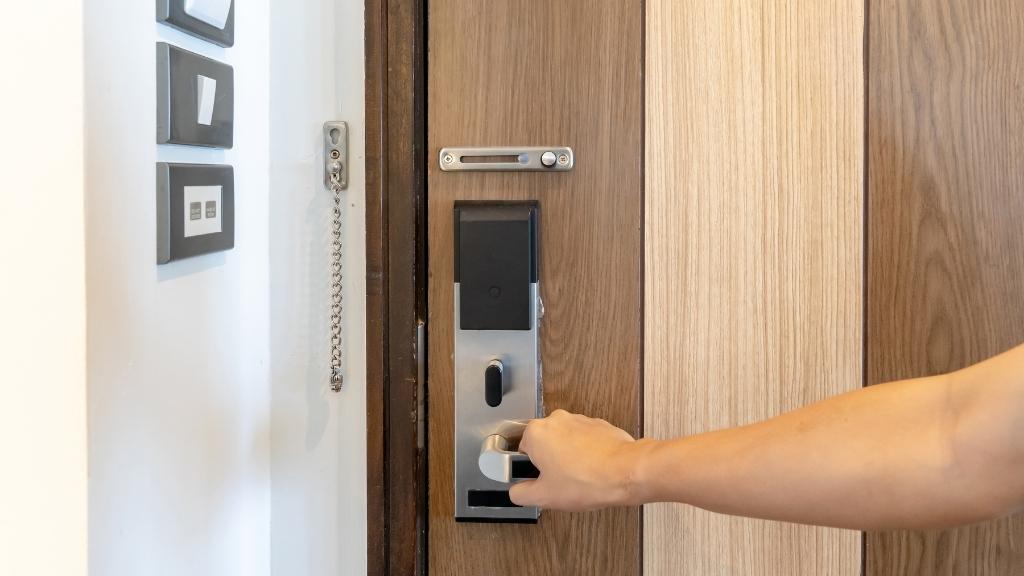 A smart lock on a door