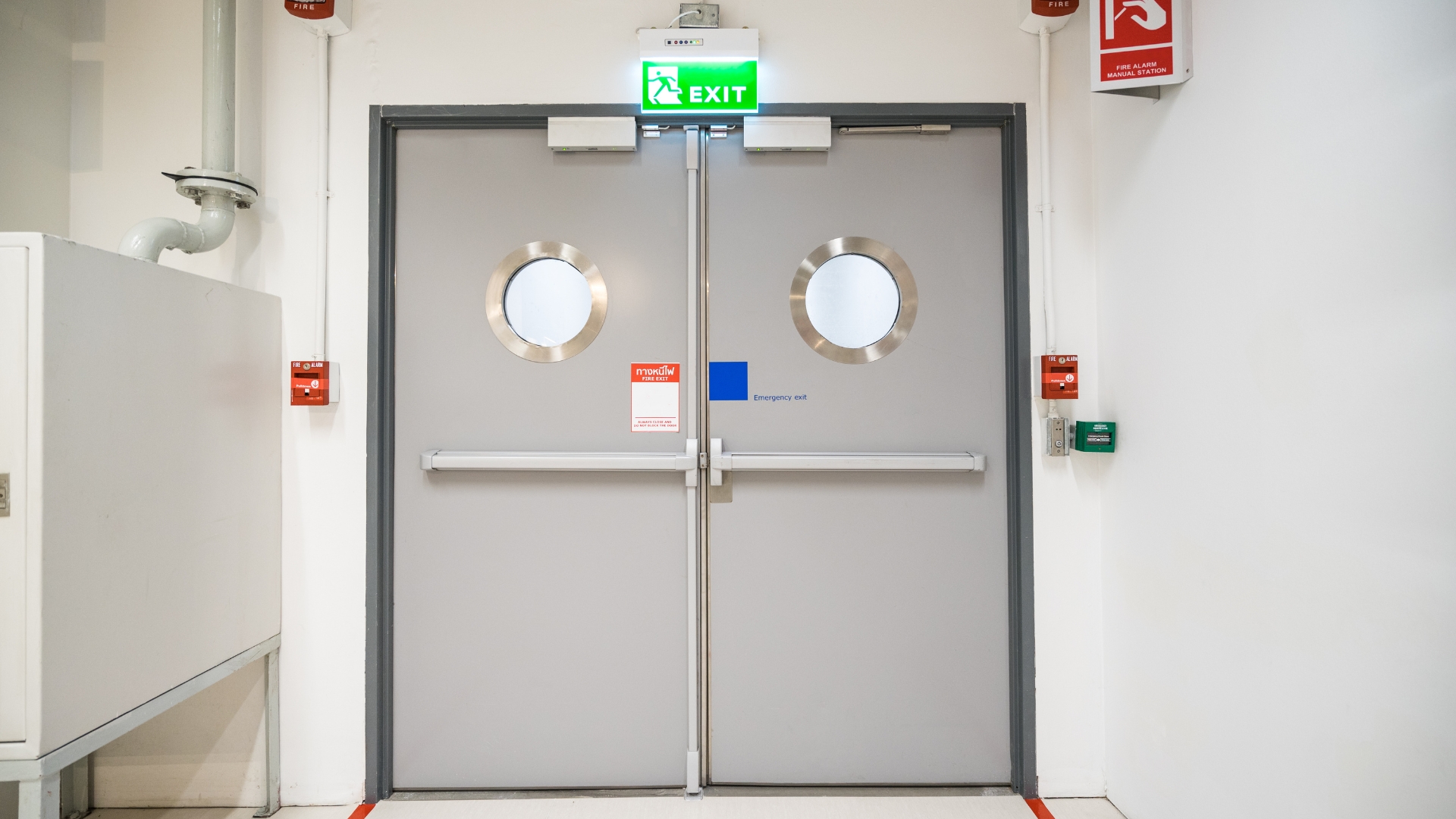 panic bar installed on a double-door exit