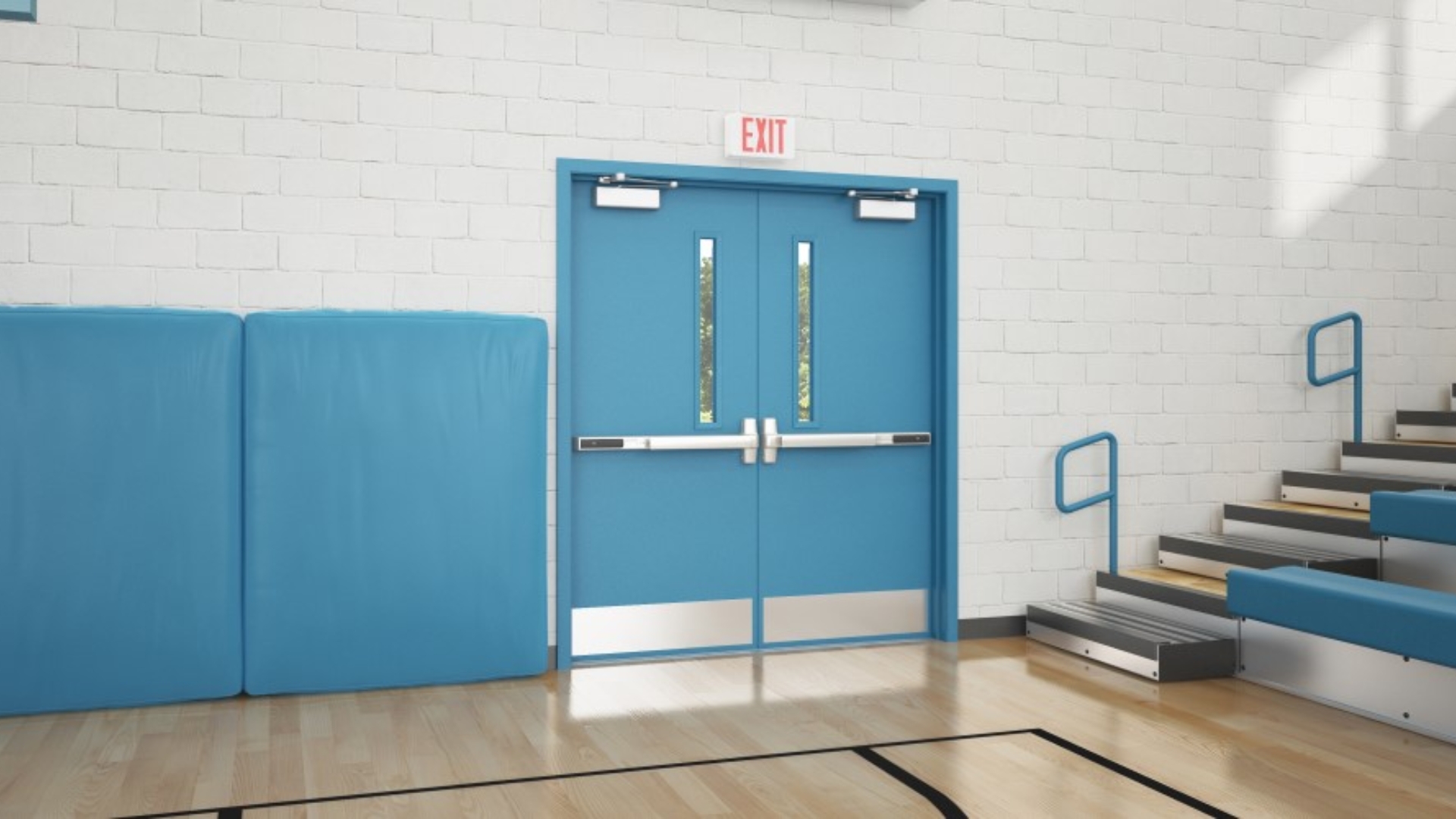 Panic hardware installed in school gym exit doors