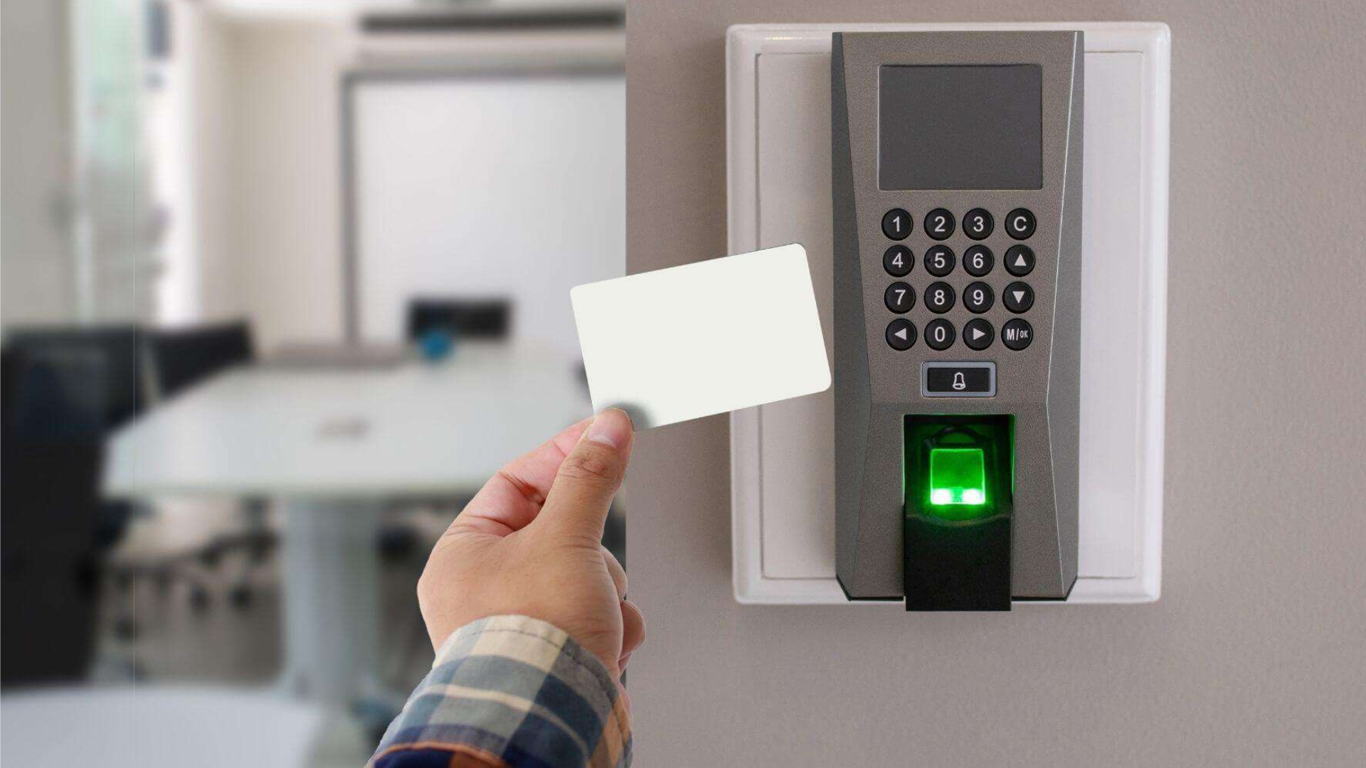 A user swiping their card on a reader. Electronic access control systems are a type of high-security locks.