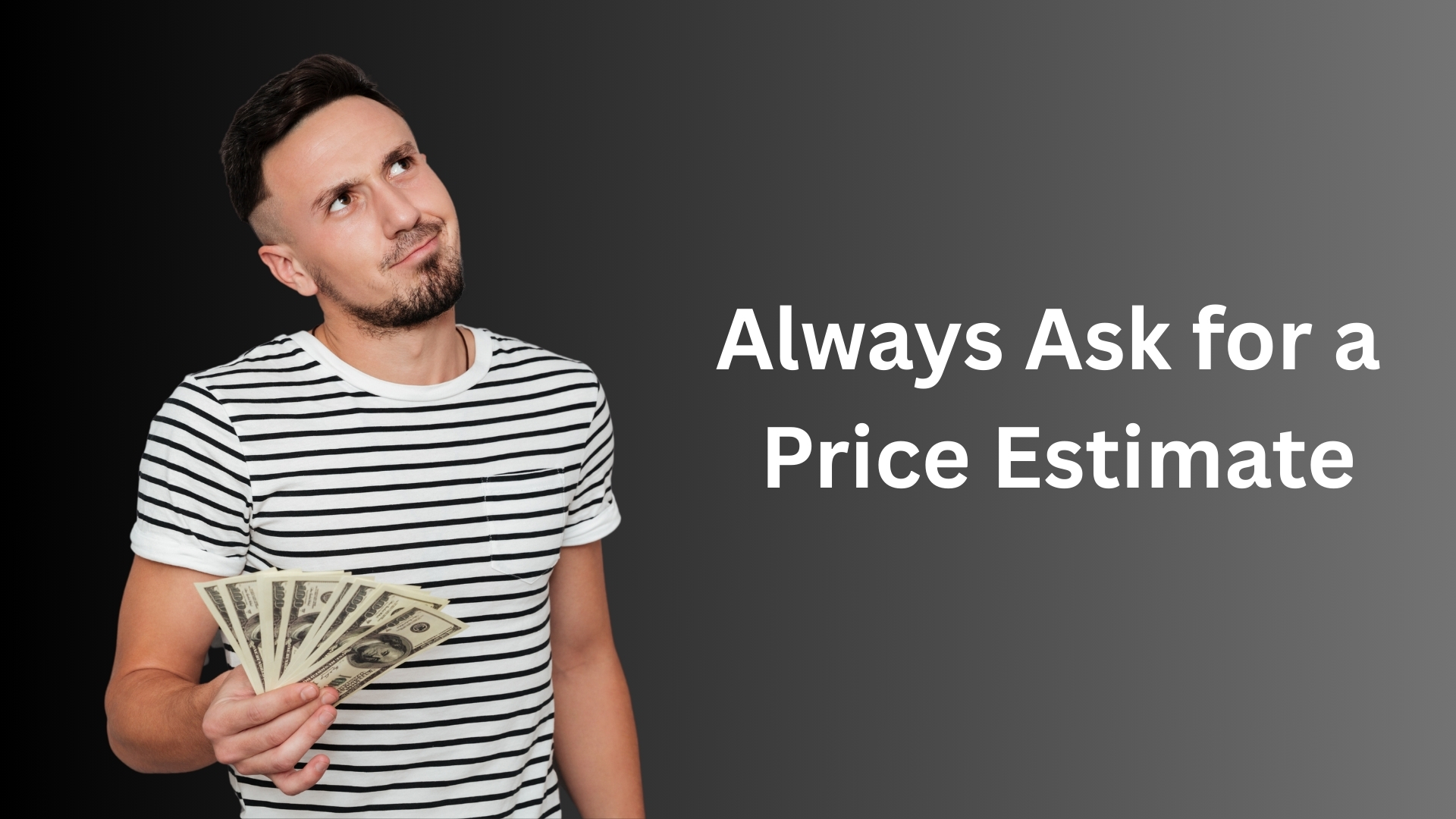 Man holding cash with a thoughtful expression, emphasizing the importance of asking for a price estimate when hiring a locksmith in Bethesda, MD.