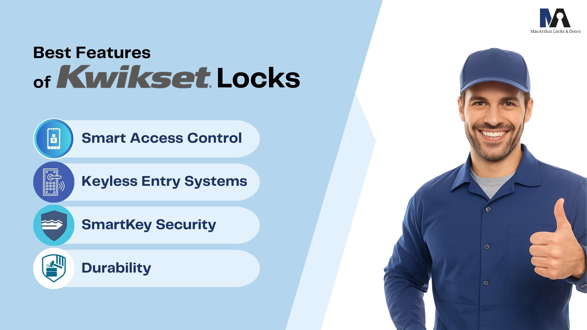 Locksmith recommending Kwikset locks for smart access, security, and long-lasting durability.
