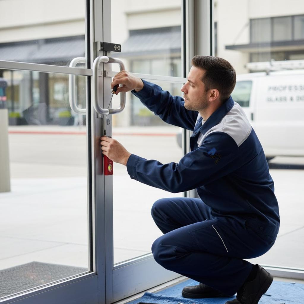 Storefront aluminum glass door repair in Arlington VA