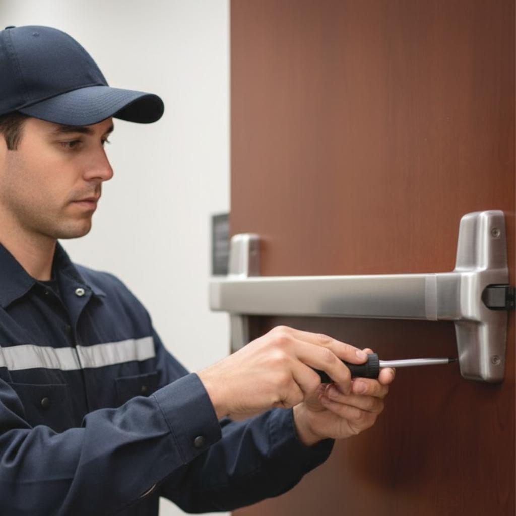 Exit door panic bar adjustment for retail store Alexandria VA